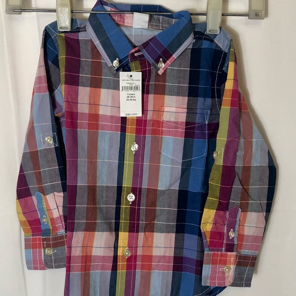 Gap, 3T cotton Plaid button down long sleeve NWT